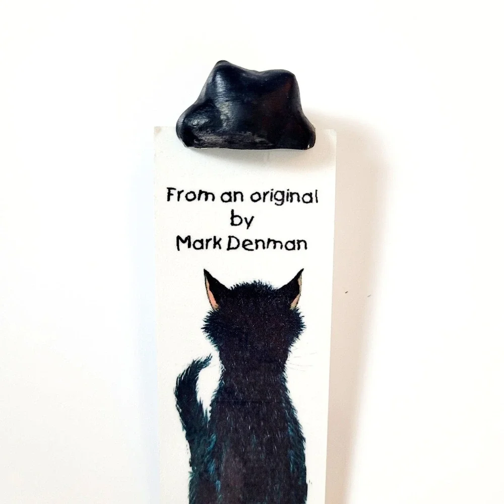 Vintage 90s Merryfield Pottery bookmark- black tuxedo cat- Mark Denman- Devon UK